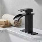 Modern Matte Black Waterfall Single-Hole Bathroom Faucet Set