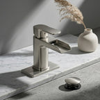 Modern Brushed Nickel Waterfall Single-Hole Bathroom Faucet Set